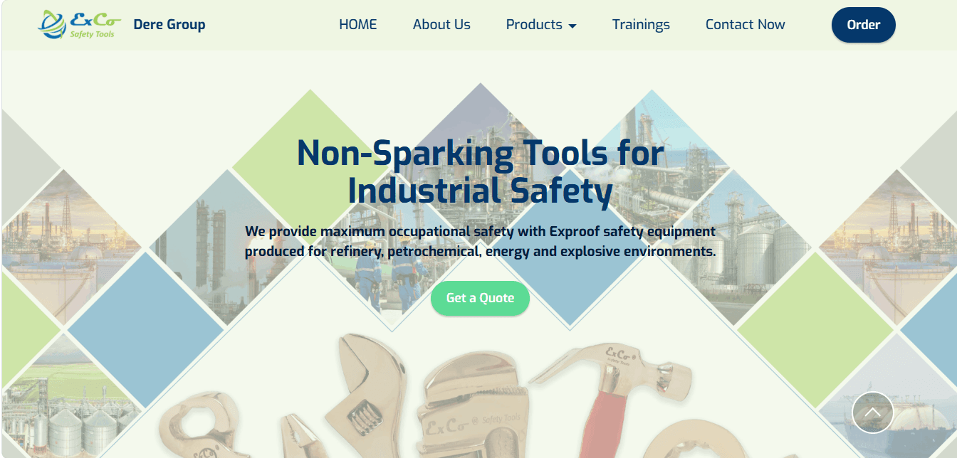 Olive Technic portfolio project homepage for Dere Group industrial safety website