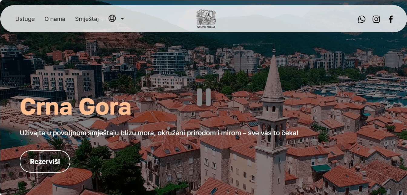 Olive Technic portfolio project homepage for Stone Villa accommodation website in Montenegro